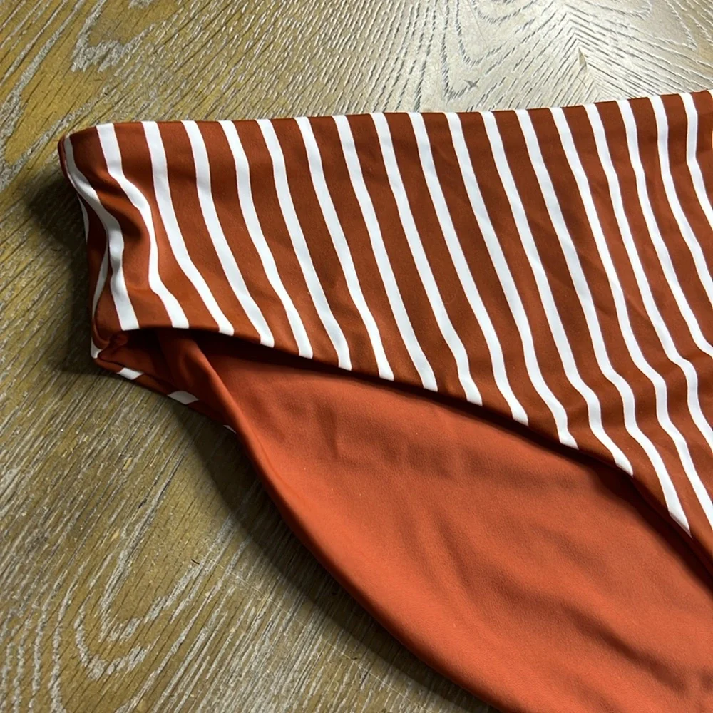 KORAL REEF Plus Size Low Rise Reversible Brown White Stripes Bikini Bottoms